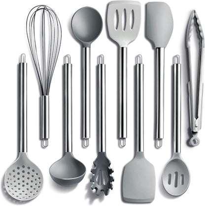COOK WITH COLOR Silicone Cooking Utensils, Kitchen Utensil Set, Easy to Clean Silicone Kitchen Utensils, Cooking Utensils for Nonstick Cookware, Kitchen Gadgets Set, 10 Pieces, Grey Ombre