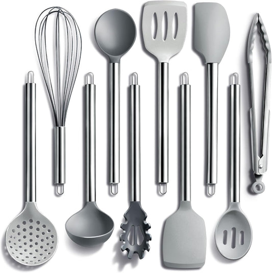 COOK WITH COLOR Silicone Cooking Utensils, Kitchen Utensil Set, Easy to Clean Silicone Kitchen Utensils, Cooking Utensils for Nonstick Cookware, Kitchen Gadgets Set, 10 Pieces, Grey Ombre