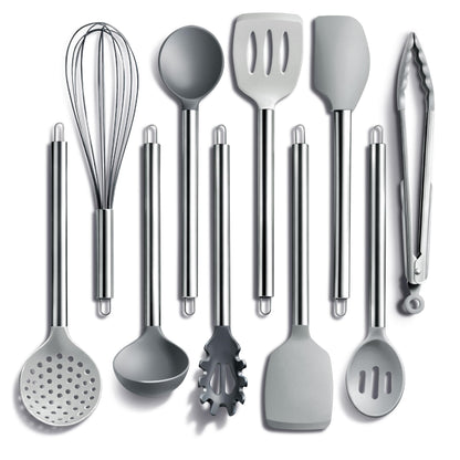 COOK WITH COLOR Silicone Cooking Utensils, Kitchen Utensil Set, Easy to Clean Silicone Kitchen Utensils, Cooking Utensils for Nonstick Cookware, Kitchen Gadgets Set, 10 Pieces, Grey Ombre