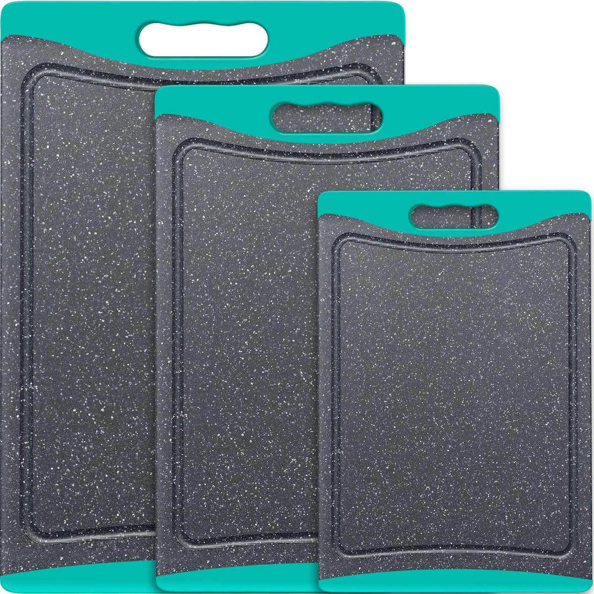 Extra Large Cutting Boards, Plastic Cutting Boards for Kitchen (Set of 3) Cutting Board Set Dishwasher Chopping Board with Juice Grooves Easy-Grip Handles, Dark Grey, Empune