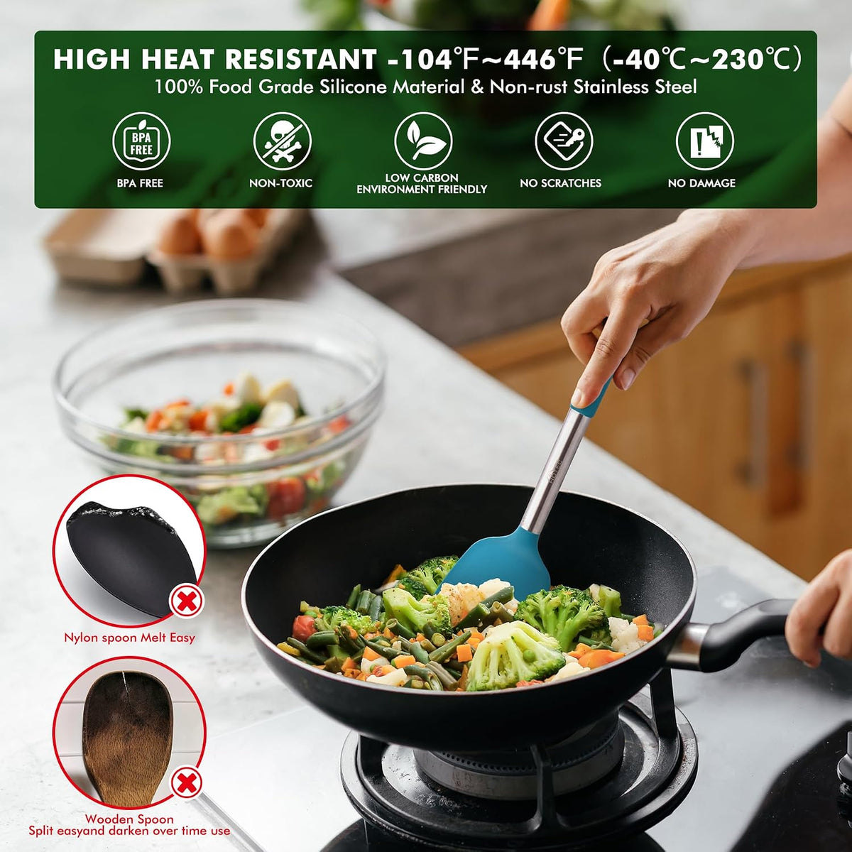 HOTEC Silicone Kitchen Cooking Utensils Set, 14pcs Multicolor
