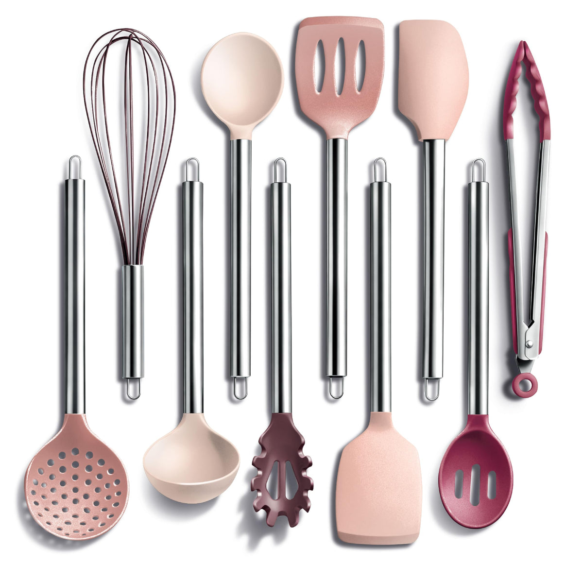 COOK WITH COLOR Silicone Cooking Utensils, Kitchen Utensil Set, Easy to Clean Silicone Kitchen Utensils, Cooking Utensils for Nonstick Cookware, Kitchen Gadgets Set, 10 Pieces, Grey Ombre