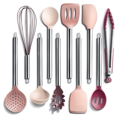 COOK WITH COLOR Silicone Cooking Utensils, Kitchen Utensil Set, Easy to Clean Silicone Kitchen Utensils, Cooking Utensils for Nonstick Cookware, Kitchen Gadgets Set, 10 Pieces, Grey Ombre