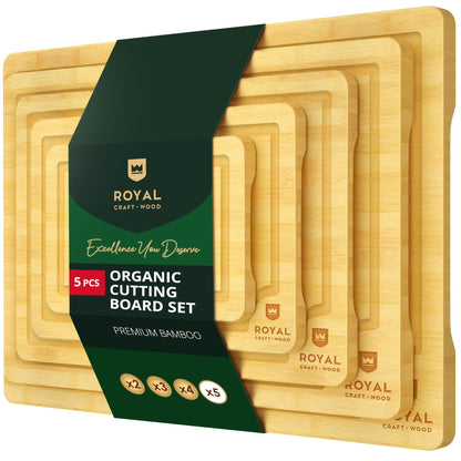 ROYAL CRAFT WOOD Wooden Cutting Boards for Kitchen Appliances - Non Toxic Bamboo Wood Cutting Board Set with Deep Juice Groove, Side Handles, Charcuterie & Butcher Block for Meat, Meal Prep & Serving