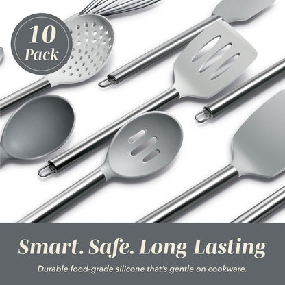 COOK WITH COLOR Silicone Cooking Utensils, Kitchen Utensil Set, Easy to Clean Silicone Kitchen Utensils, Cooking Utensils for Nonstick Cookware, Kitchen Gadgets Set, 10 Pieces, Grey Ombre