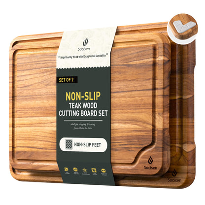 3 Pack Teak Cutting Boards for Kitchen Wood Wooden Cutting Boards Non Toxic