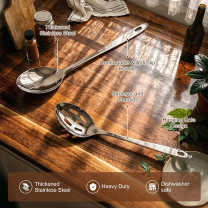 Kirecoo 2PCS Stainless Steel Serving Spoons Set, Solid & Slotted