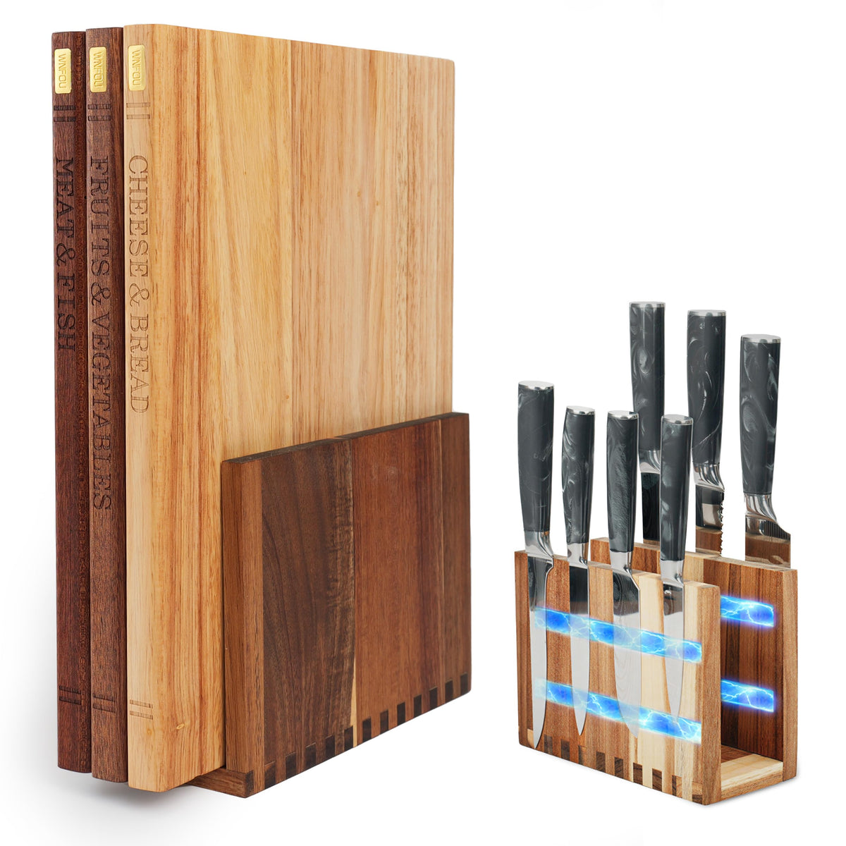 Book Cutting Board Set with Wooden Stand for Home Cooks