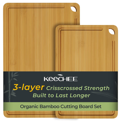 Keechee Bamboo Cutting Board, Durable Wood Cutting Boards for Kitchen with Deep Juice Grooves & Built-in Handles, Ideal Charcuterie & Chopping for Meat, Vegetables and Fruits Kitchen Gifts for Men