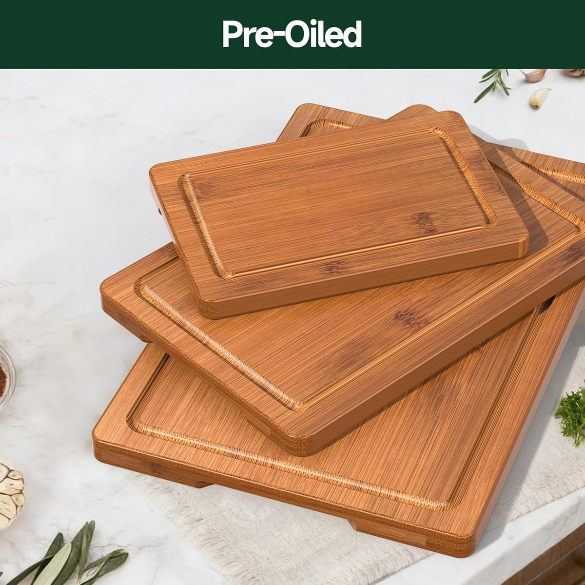 3-Piece Set Deep-Carbonized Bamboo Cutting Board for Kitchen, Carbonized