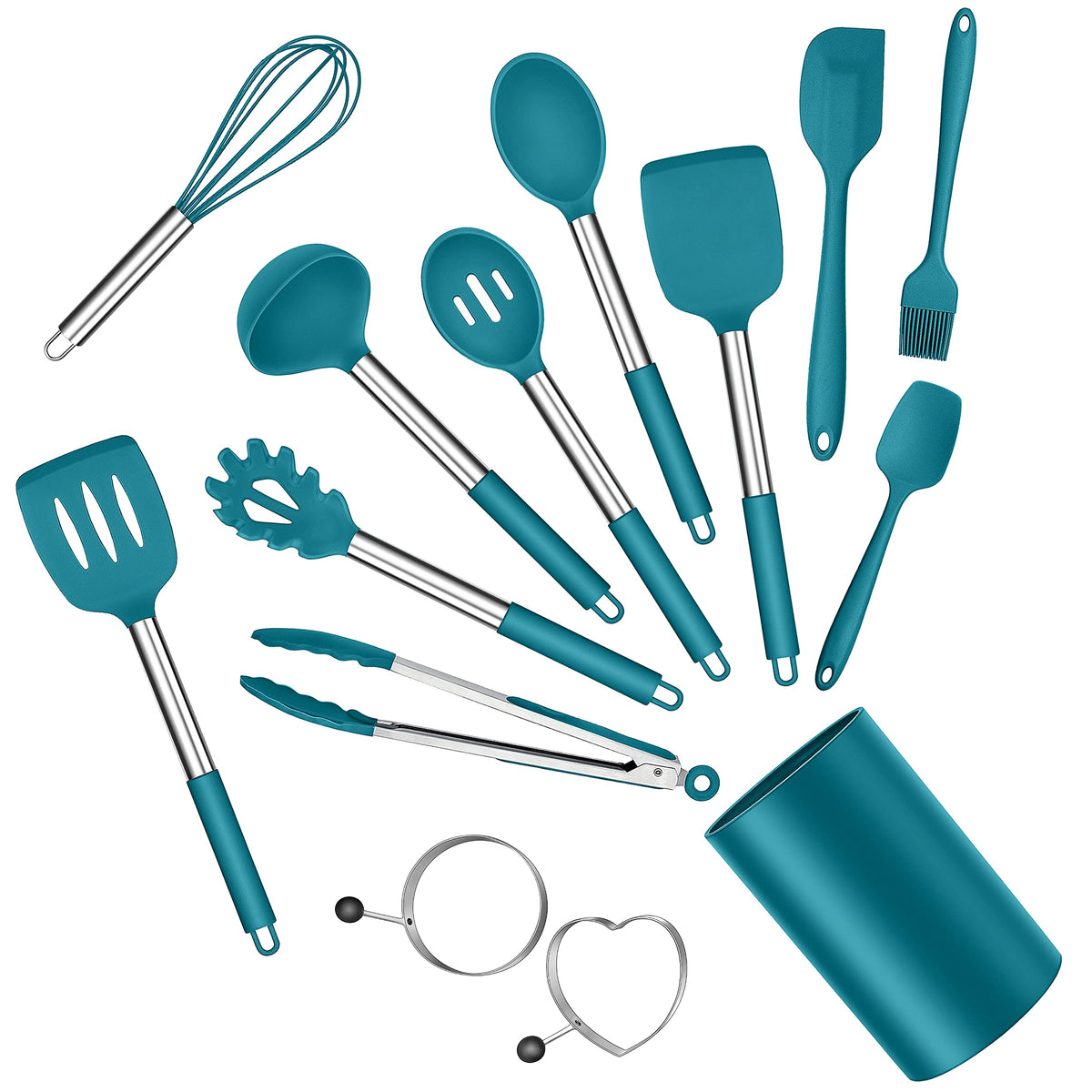 E-far Silicone Cooking Utensils Set, 7-Piece Black Kitchen Utensils Set