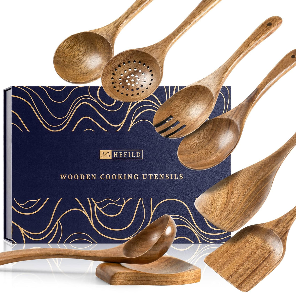 Wooden Spoons for Cooking, 10-Piece Acacia Wood Cooking Utensil Set
