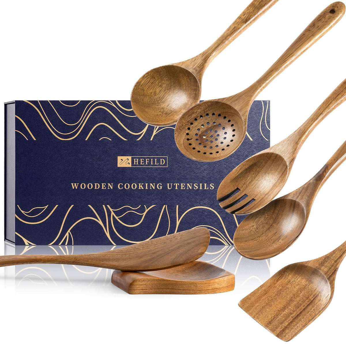 Wooden Spoons for Cooking, 10-Piece Acacia Wood Cooking Utensil Set