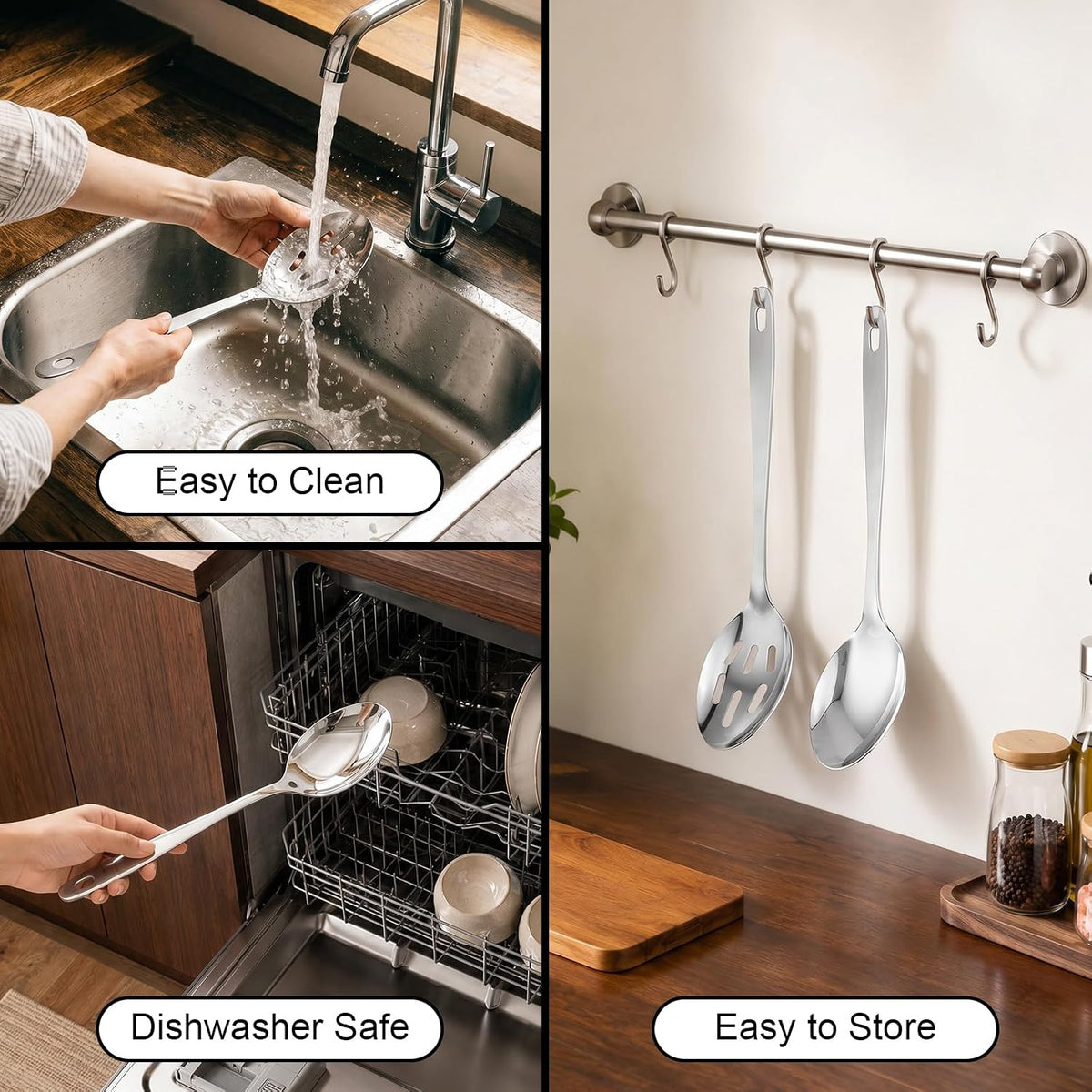 Kirecoo 2PCS Stainless Steel Serving Spoons Set, Solid & Slotted