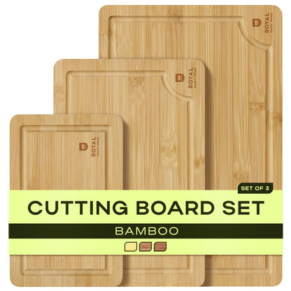 ROYAL CRAFT WOOD Wooden Cutting Boards for Kitchen Appliances - Non Toxic Bamboo Wood Cutting Board Set with Deep Juice Groove, Side Handles, Charcuterie & Butcher Block for Meat, Meal Prep & Serving