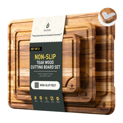 3 Pack Teak Cutting Boards for Kitchen Wood Wooden Cutting Boards Non Toxic