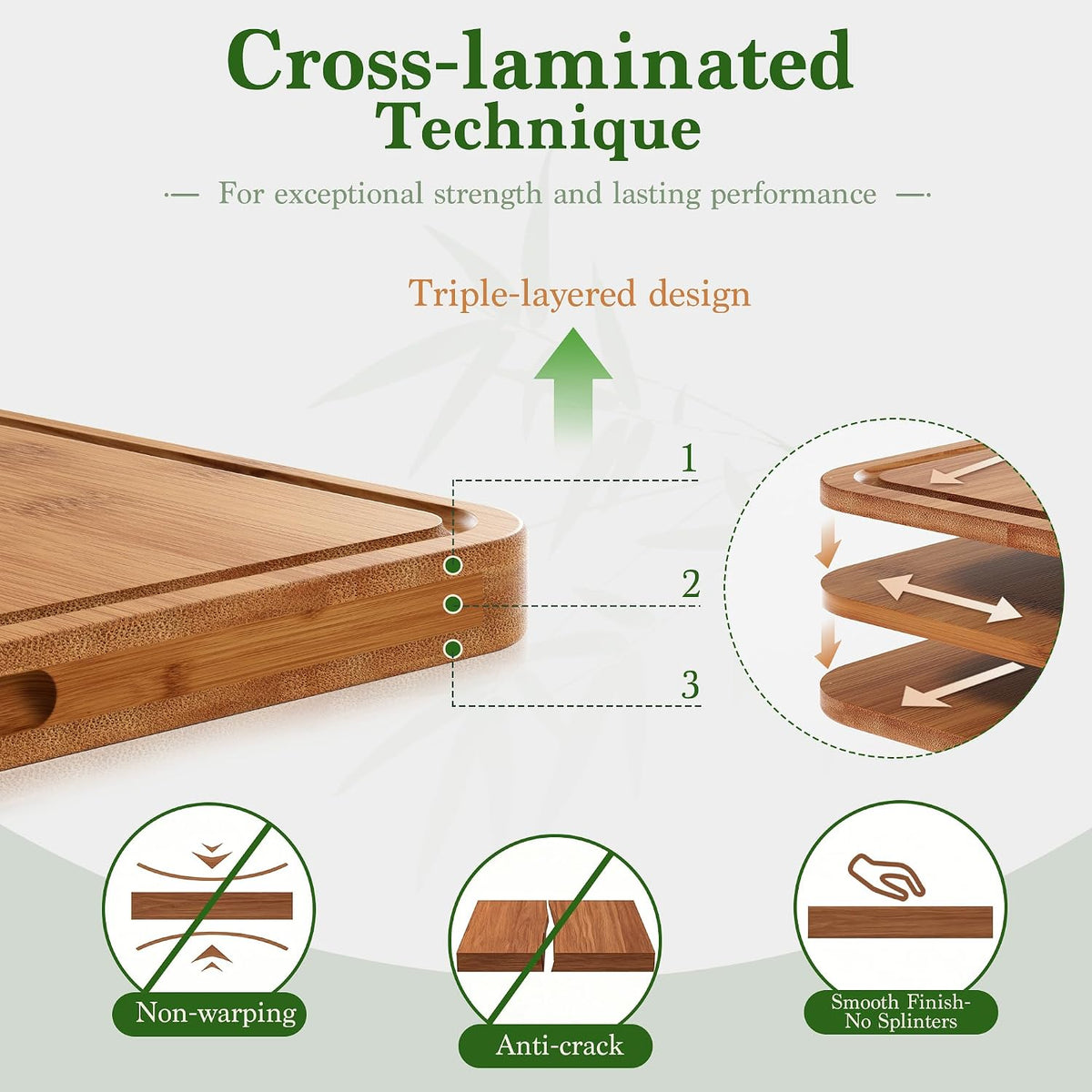 Bamboo Cutting Board 3-Piece Wooden Cutting Board for kitchen