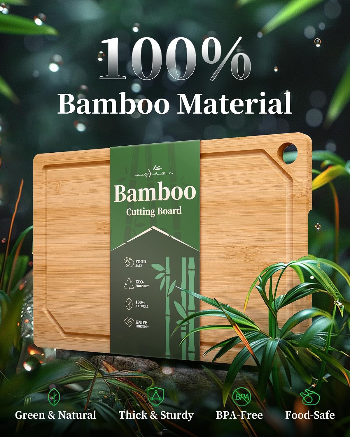 Kitsure Bamboo Cutting Board for Kitchen, Large, Natural