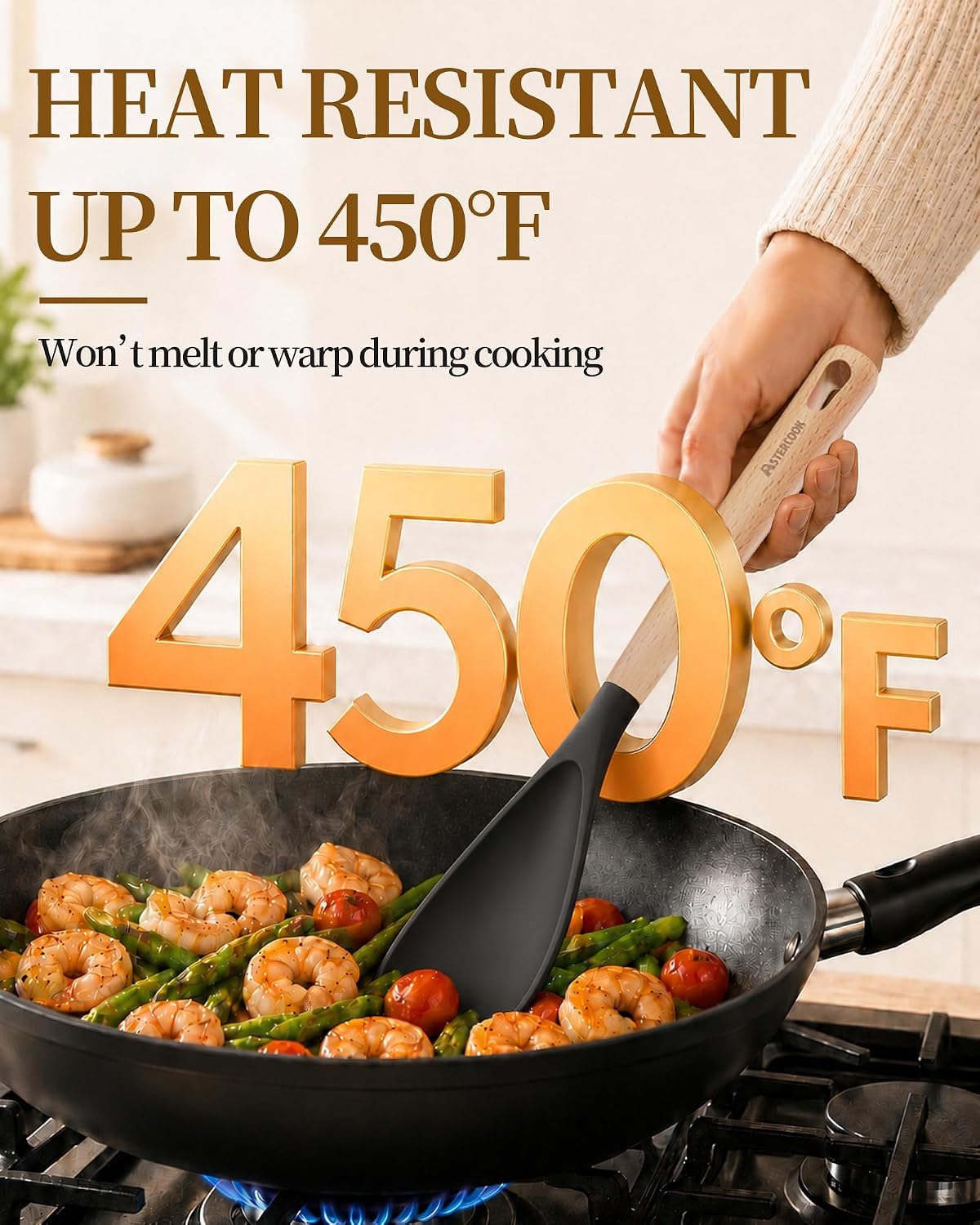 Astercook Cooking Spoon, 2 Pack, Nonstick Safe Silicone Spatula