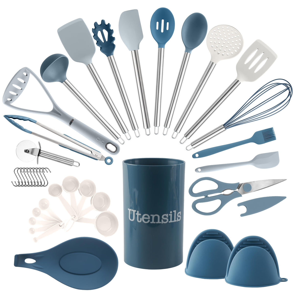 COOK WITH COLOR Silicone Cooking Utensils, Kitchen Utensil Set, Easy to Clean Silicone Kitchen Utensils, Cooking Utensils for Nonstick Cookware, Kitchen Gadgets Set, 10 Pieces, Grey Ombre