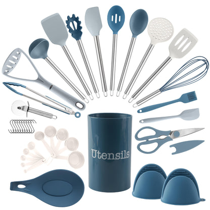 COOK WITH COLOR Silicone Cooking Utensils, Kitchen Utensil Set, Easy to Clean Silicone Kitchen Utensils, Cooking Utensils for Nonstick Cookware, Kitchen Gadgets Set, 10 Pieces, Grey Ombre