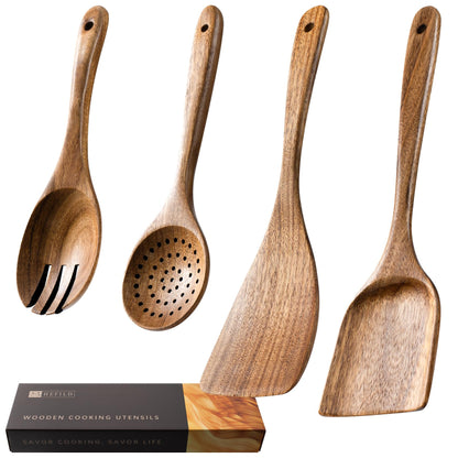 Wooden Spoons for Cooking, 10-Piece Acacia Wood Cooking Utensil Set