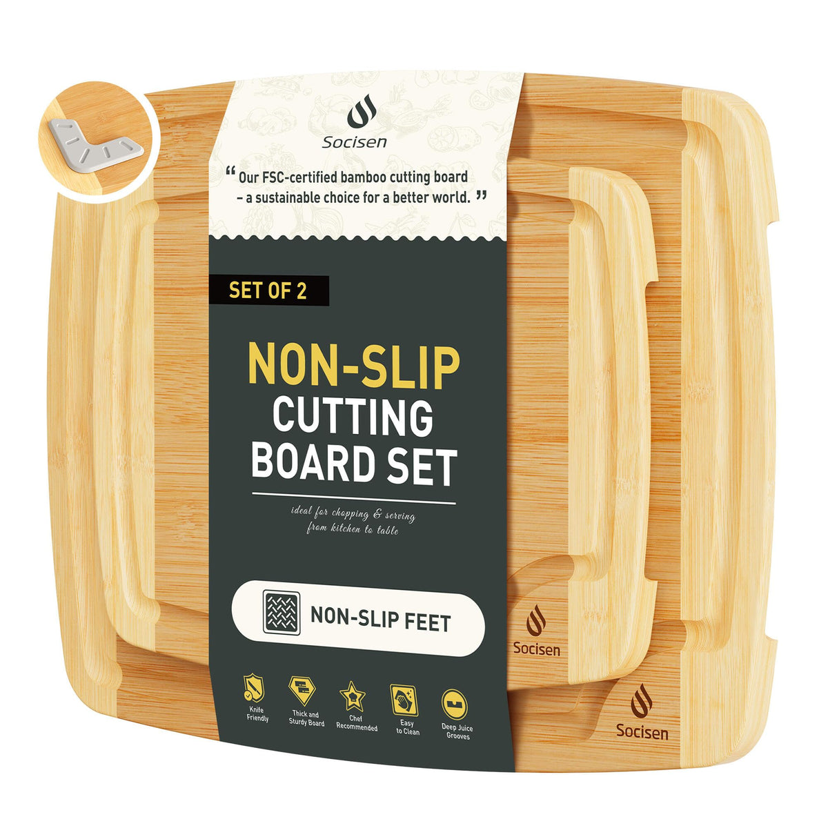 3 Packs Bamboo Cutting Board Set with Non Slip Feet Holder and Over Sink Nice Solid Thick Wood Juice Groove Chopping Board Extra Large Big Small Best Hardwood Kitchen Organic Vegetable Meat BBQ Kit