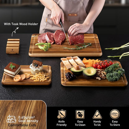 3 Pack Teak Cutting Boards for Kitchen Wood Wooden Cutting Boards Non Toxic