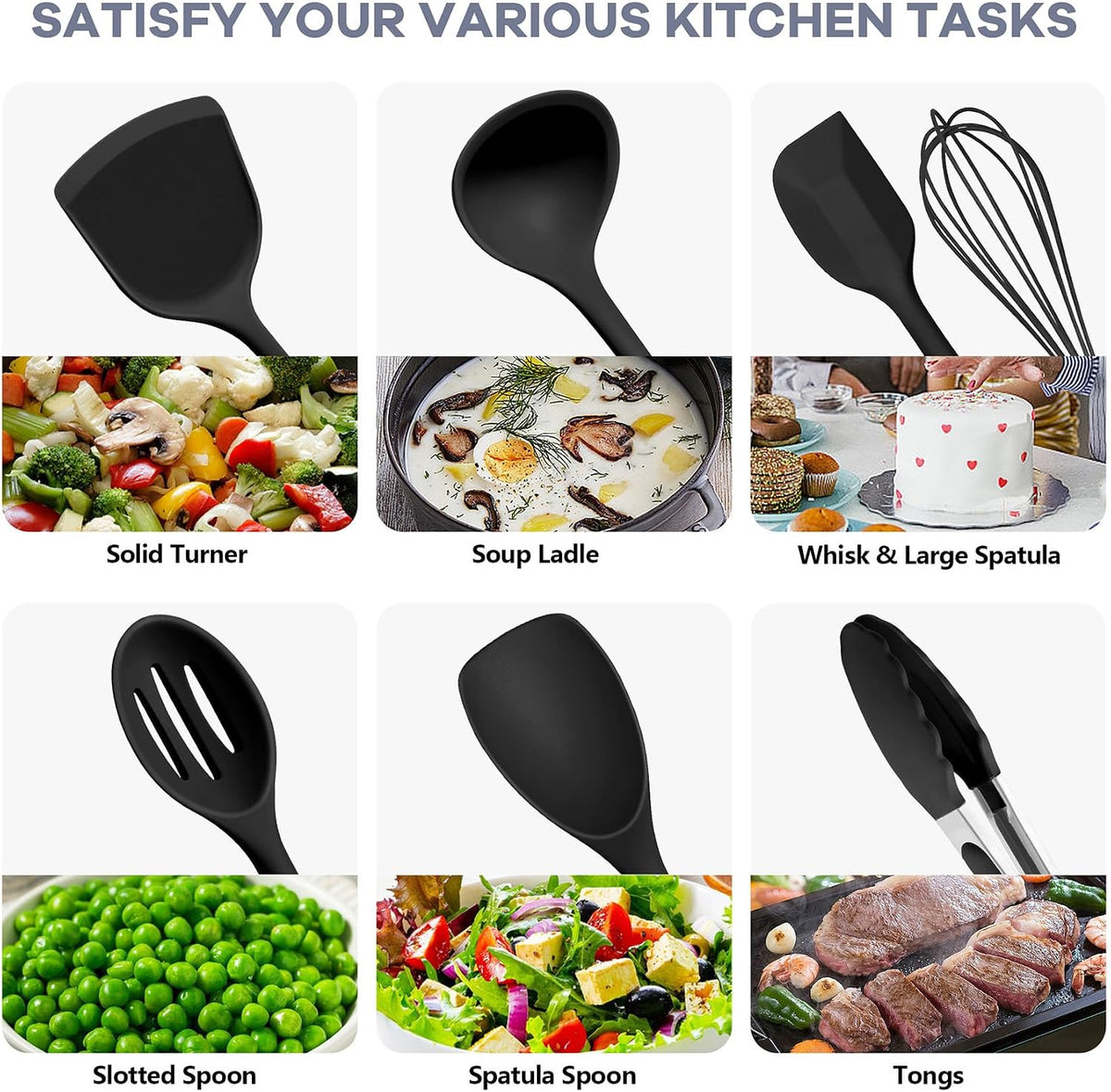 TeamFar Silicone Cooking Utensils, 10 pcs Kitchen Cooking Utensils Set