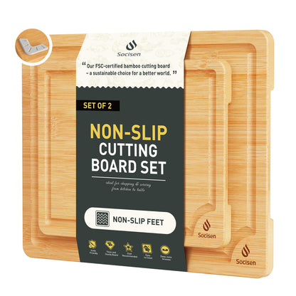 3 Packs Bamboo Cutting Board Set with Non Slip Feet Holder and Over Sink Nice Solid Thick Wood Juice Groove Chopping Board Extra Large Big Small Best Hardwood Kitchen Organic Vegetable Meat BBQ Kit