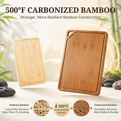 GASHELL Bamboo Cutting Board Set with Beeswax Coating for Kitchen(S+M+L+XL)