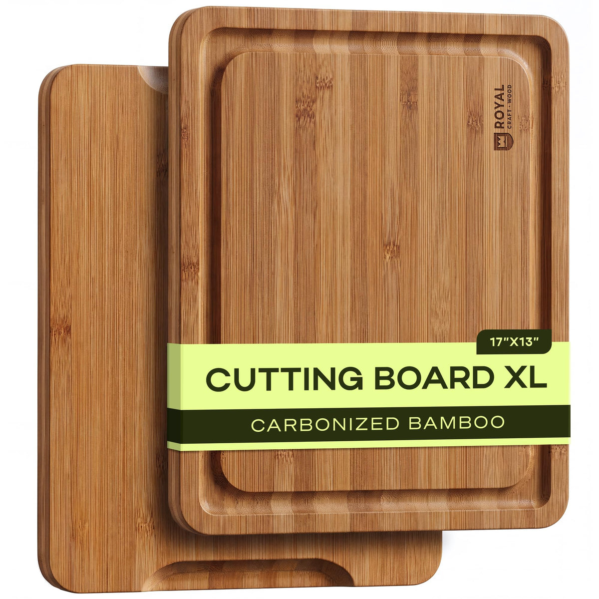 ROYAL CRAFT WOOD Wooden Cutting Boards for Kitchen Appliances - Non Toxic Bamboo Wood Cutting Board Set with Deep Juice Groove, Side Handles, Charcuterie & Butcher Block for Meat, Meal Prep & Serving