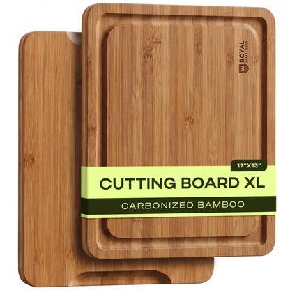 ROYAL CRAFT WOOD Wooden Cutting Boards for Kitchen Appliances - Non Toxic Bamboo Wood Cutting Board Set with Deep Juice Groove, Side Handles, Charcuterie & Butcher Block for Meat, Meal Prep & Serving