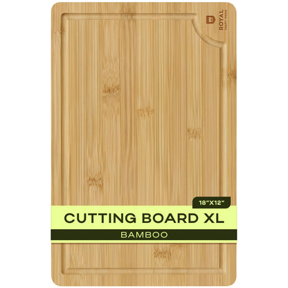 ROYAL CRAFT WOOD Wooden Cutting Boards for Kitchen Appliances - Non Toxic Bamboo Wood Cutting Board Set with Deep Juice Groove, Side Handles, Charcuterie & Butcher Block for Meat, Meal Prep & Serving