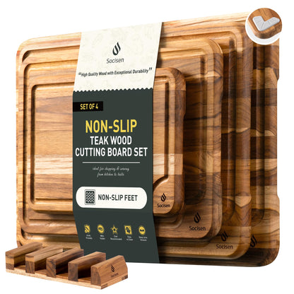 3 Pack Teak Cutting Boards for Kitchen Wood Wooden Cutting Boards Non Toxic