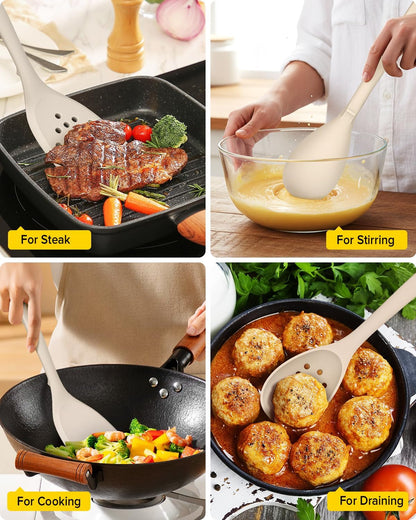 BUNDLEPRO Silicone Cooking Utensils Set, 9 Pcs Kitchen Utensils, One-Piece