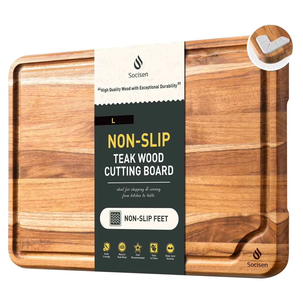 3 Pack Teak Cutting Boards for Kitchen Wood Wooden Cutting Boards Non Toxic