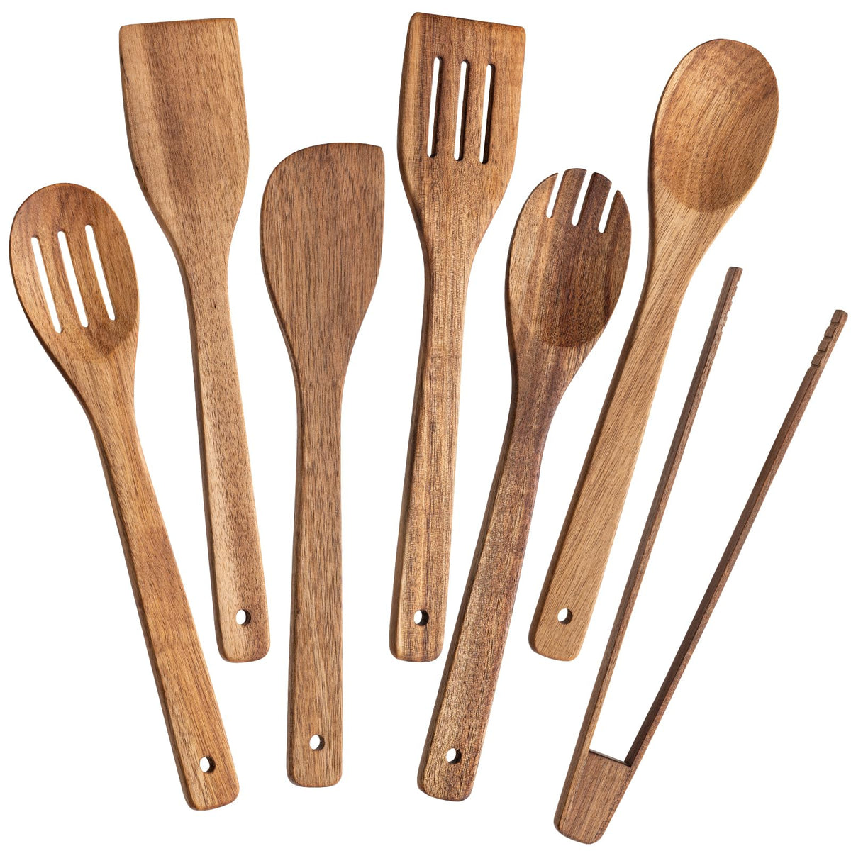 Eisinly 7-Piece Wooden Cooking Spoons, Natural Bamboo Utensil Set
