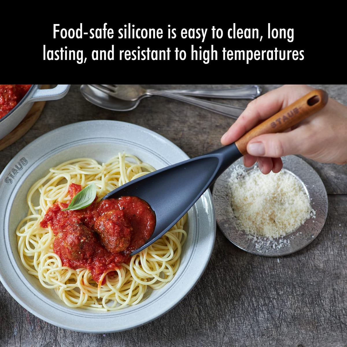 Staub Silicone with Wood Handle Cooking Utensil, Multi-function Spatula Spoon