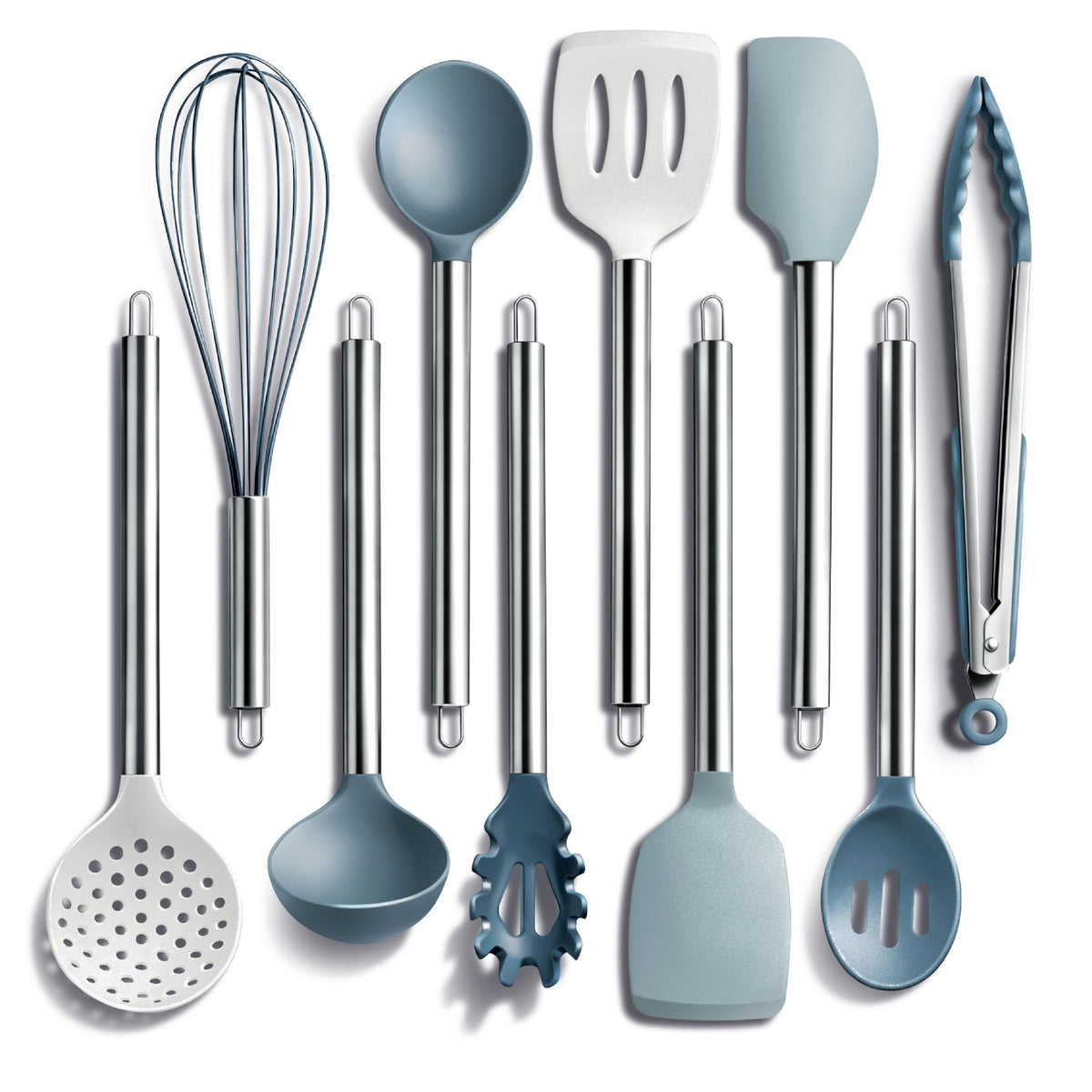 COOK WITH COLOR Silicone Cooking Utensils, Kitchen Utensil Set, Easy to Clean Silicone Kitchen Utensils, Cooking Utensils for Nonstick Cookware, Kitchen Gadgets Set, 10 Pieces, Grey Ombre