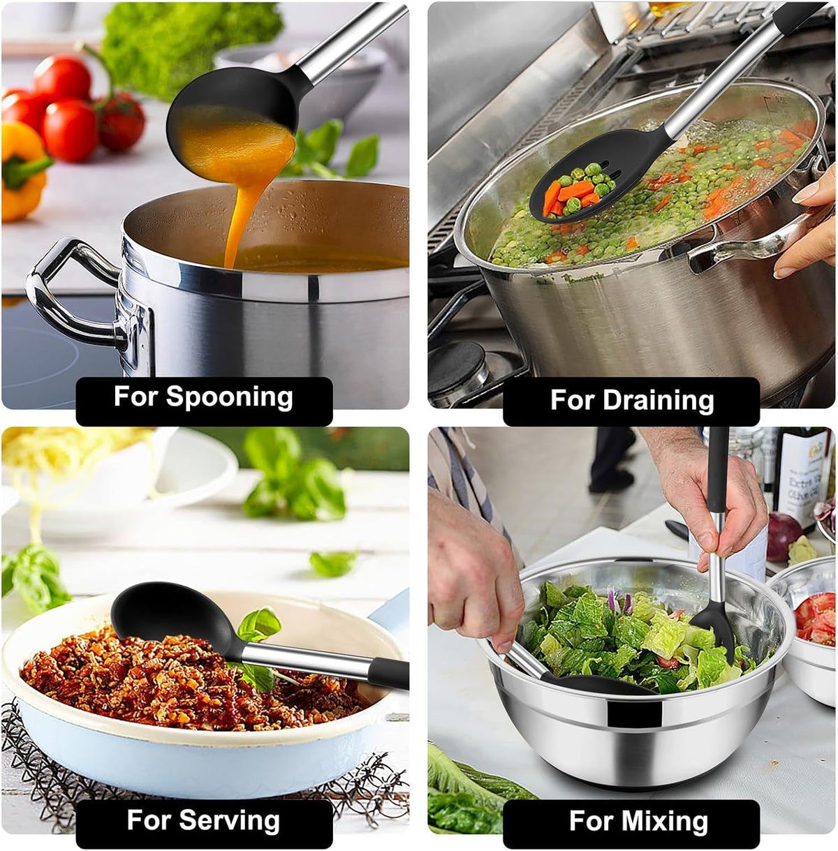 TeamFar Kitchen Utensils, 4 PCS Silicone Cooking Utensils Spatula Spoon Set
