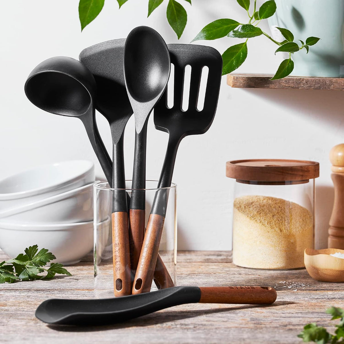 Staub 5-Pc Cooking Utensil Set, Non-Stick Silicone, Black