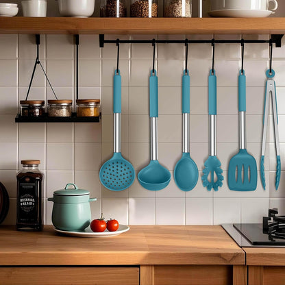 LIANYU Silicone Kitchen Utensils, 6 Pcs Cooking Utensils Spatula Set, Blue
