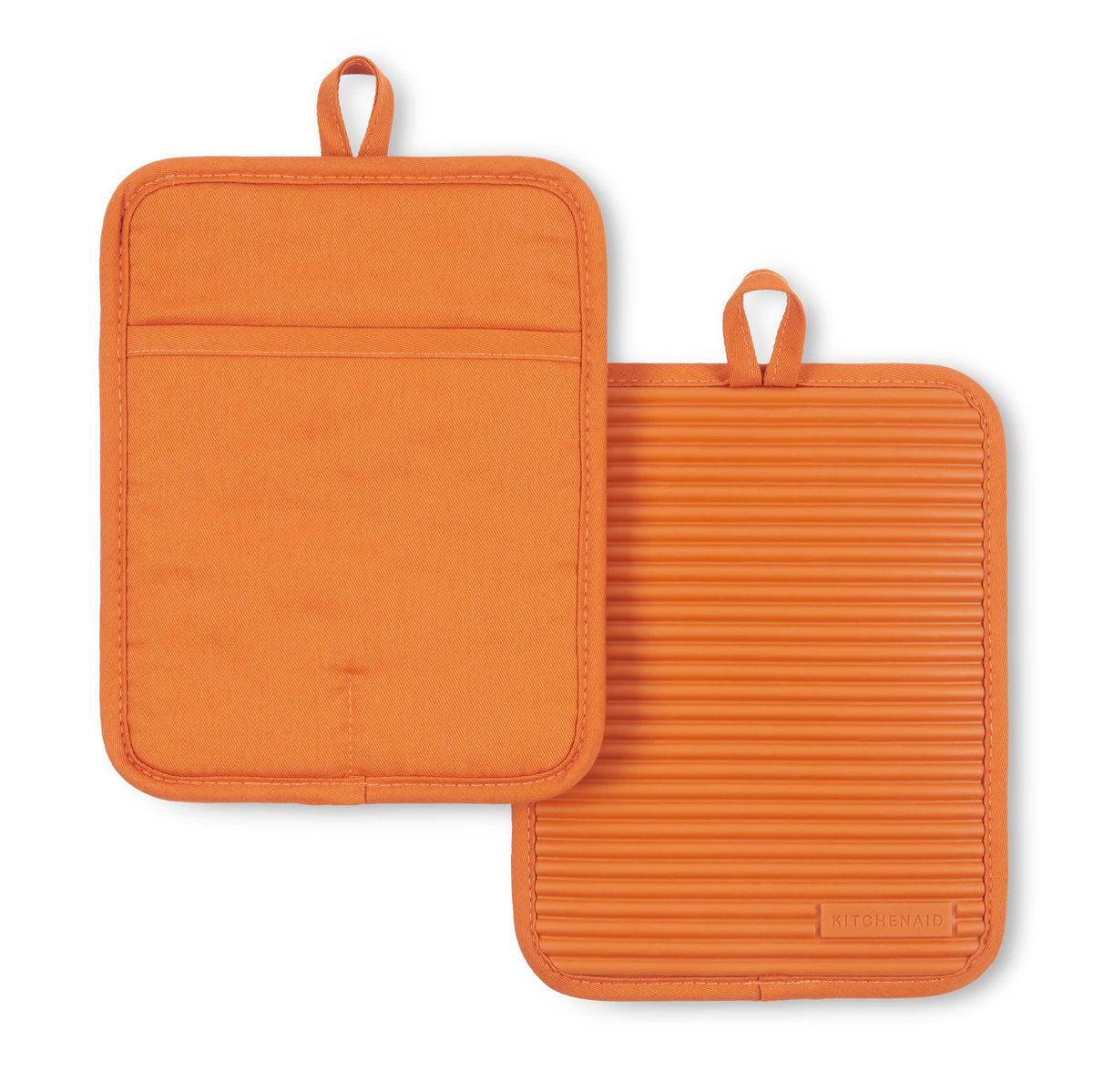 KitchenAid Ribbed Soft Silicone Pot Holder 2-Pack Set, Milkshake Tan, 7"x9"