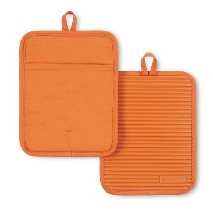 KitchenAid Ribbed Soft Silicone Pot Holder 2-Pack Set, Milkshake Tan, 7"x9"