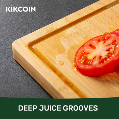 Kikcoin 17"×11" Bamboo Cutting Boards for Kitchen, Knife-Friendly Food Grade Wooden Cutting Boards for Kitchen, Charcuterie, Extra Large Chopping Boards with Deep Juice Groove, Reversible, Natural