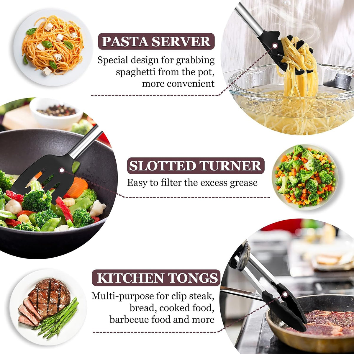 TeamFar Kitchen Utensils Set of 8, Silicone Utensils Kitchen Tools Set