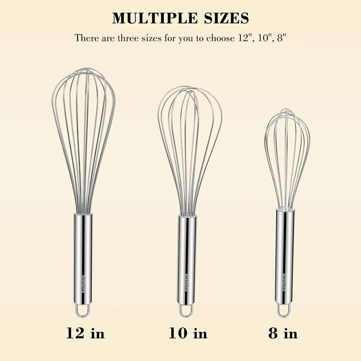 Stainless Steel Whisk Set 8" 10" 12" Kitchen Whisk Balloon Whisk Kitchen Wisk Wire Whisks for Cooking, Whisking, Blending, Beating, Stirring-3 Pack…