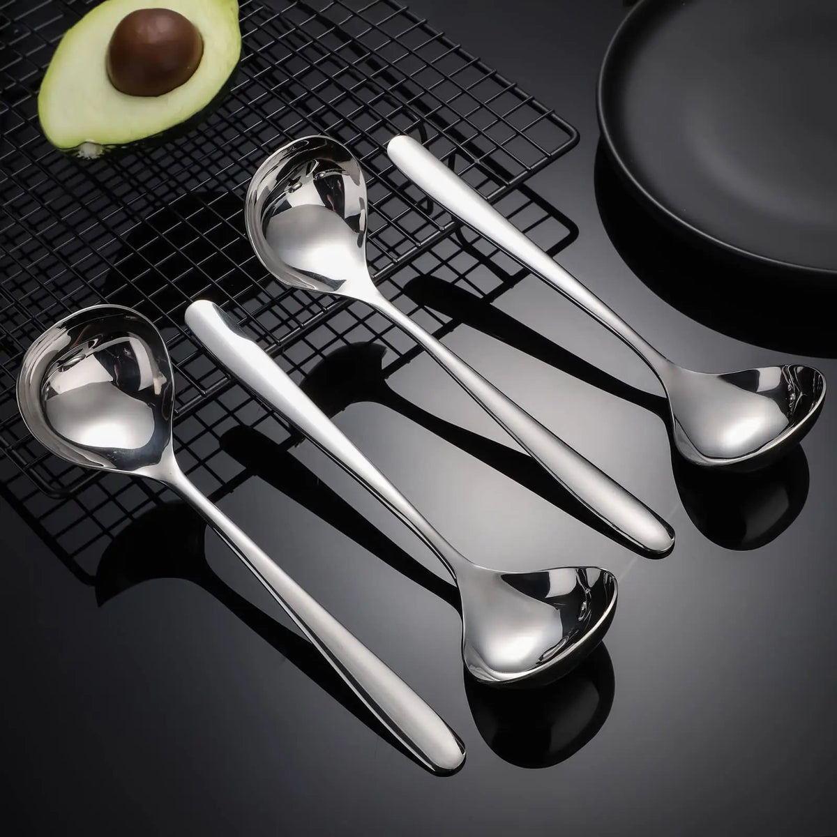 Stainless Steel Soup Ladle, 2 Counts Long Handle Soup Spoon, Modern Durable Kitchenware Kitchen Utensils Gadgets Stainless Steel Kitchen Cooking Utensils, Household Kitchen Utensils, Kitchen Accessories, Gold Plated Spoon