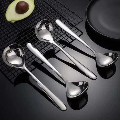 Stainless Steel Soup Ladle, 2 Counts Long Handle Soup Spoon, Modern Durable Kitchenware Kitchen Utensils Gadgets Stainless Steel Kitchen Cooking Utensils, Household Kitchen Utensils, Kitchen Accessories, Gold Plated Spoon